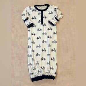 Monica + Andy Organic Cotton Gown Bicycle Print White w/ Navy Trim 3 to 6 Month